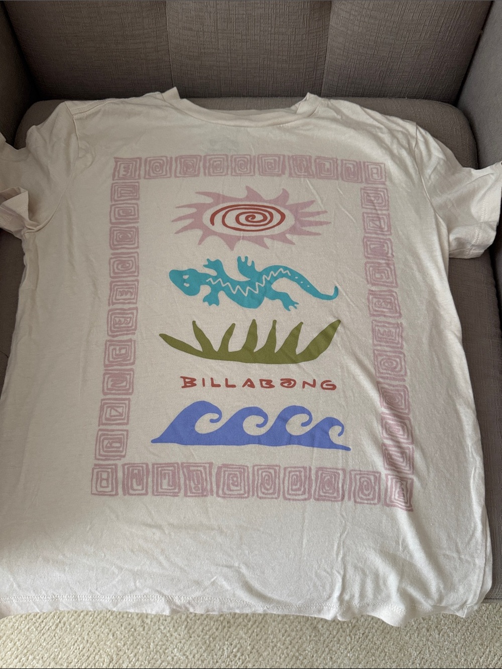 Billabong White Tee with Pastel Surf Motif